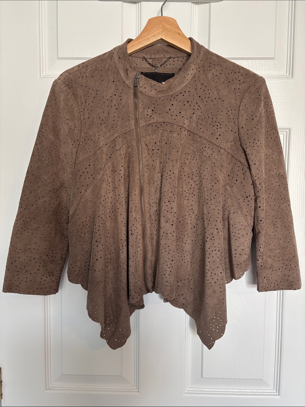 BCBGMaxAzria faux suede asymmetrical cropped jacket
